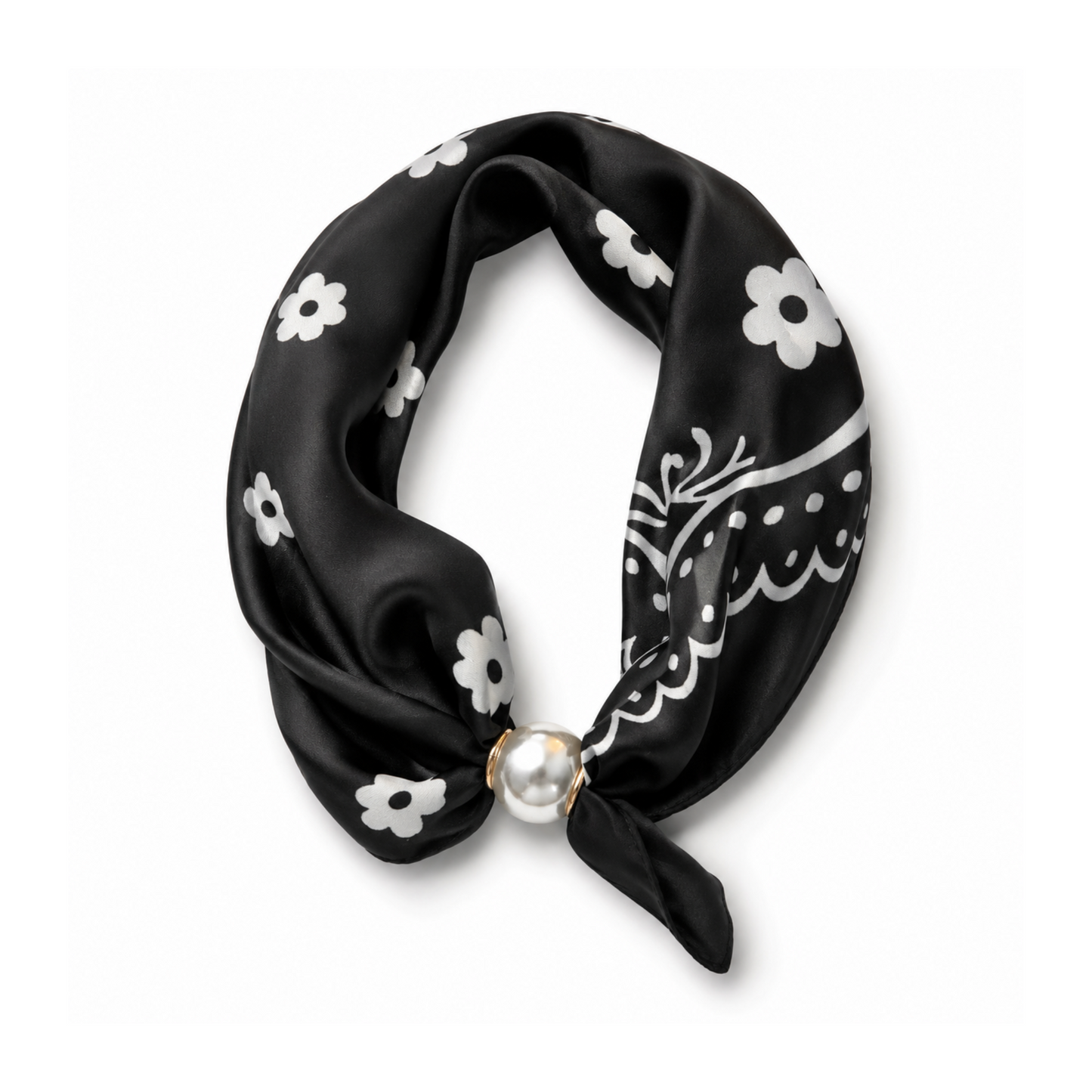 Magnetic Scarf Black & White Paisley/Flowers
