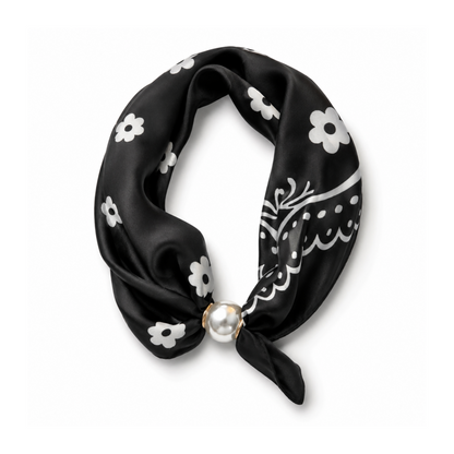 Magnetic Scarf Black & White Paisley/Flowers