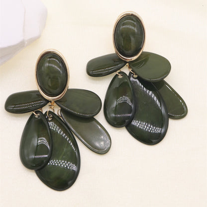 Khaki/Gold Clip On Statement Earrings