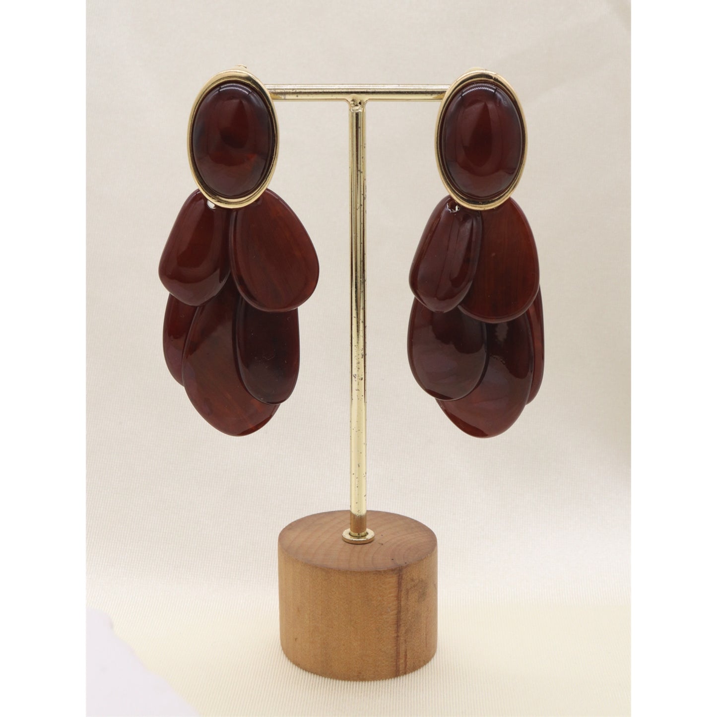 Brown/Gold Clip On Statement Earrings