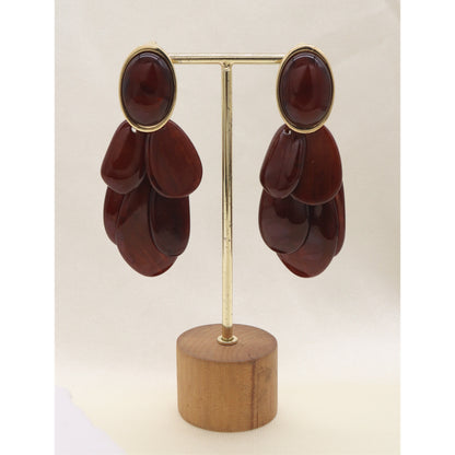 Brown/Gold Clip On Statement Earrings