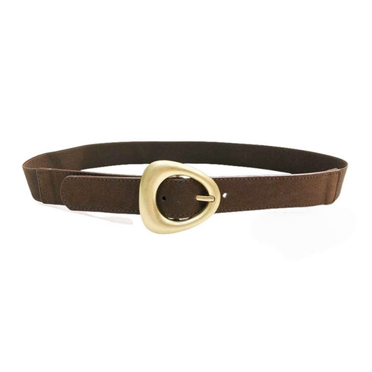 Chocolate Brown Suedette Elasticated Belt Gold Buckle