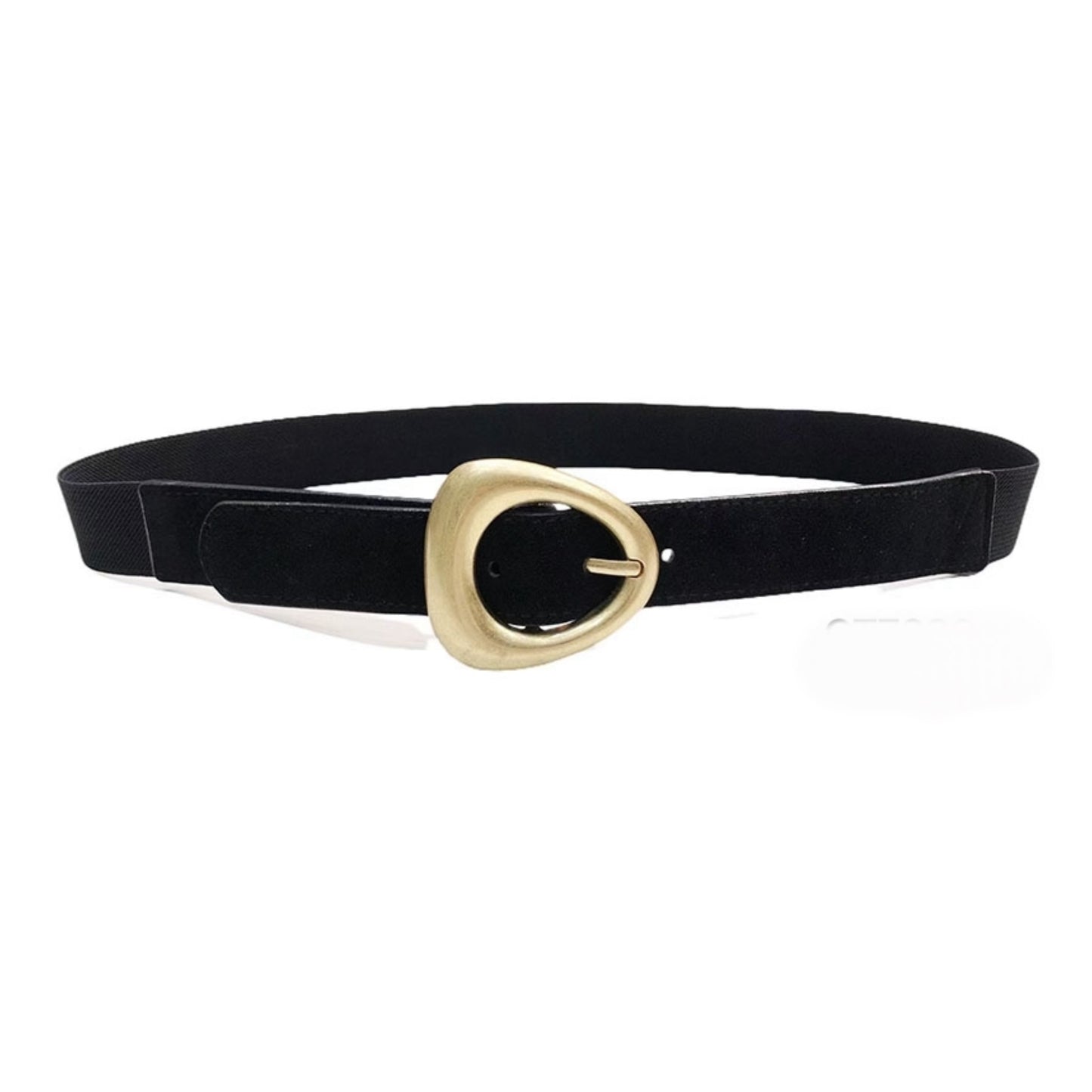 Black Elasticated Belt Gold Buckle