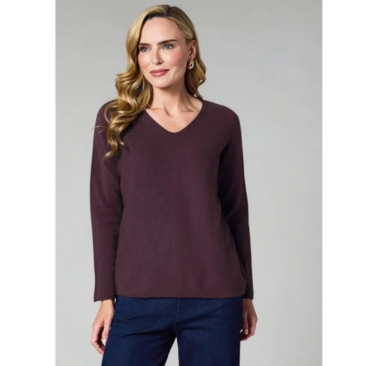 DECK V Neck Knitted Jumper Mulberry