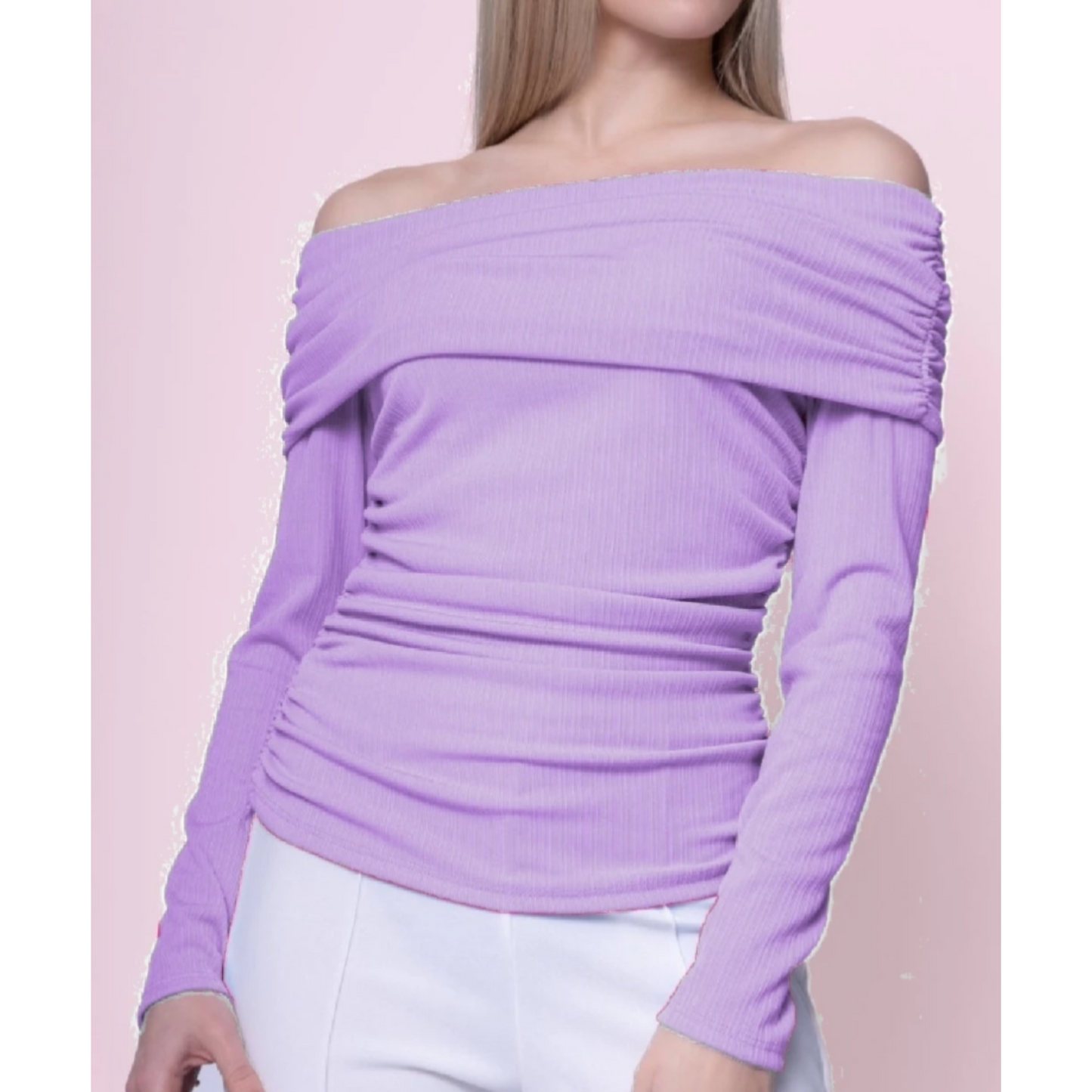 Grainne Long Sleeve Bardot Top Lilac