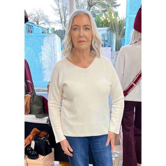 DECK V Neck Jumper Winter White