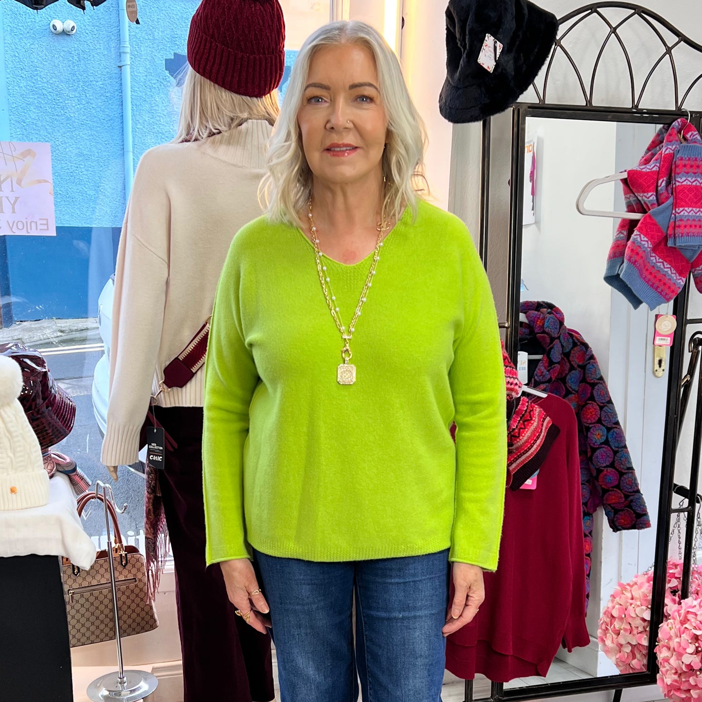 DECK V Neck Jumper Lime