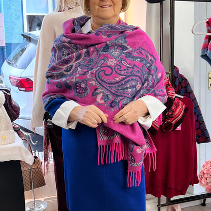 Paisley Pashmina Pink & Navy