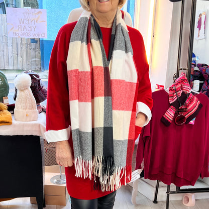 Checked Cosy Scarf Red Black & Cream