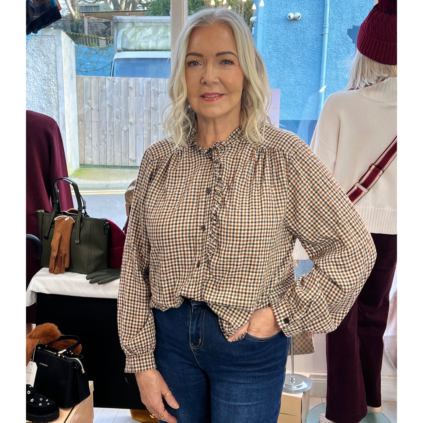 Becky Ruffled Collar Check Shirt