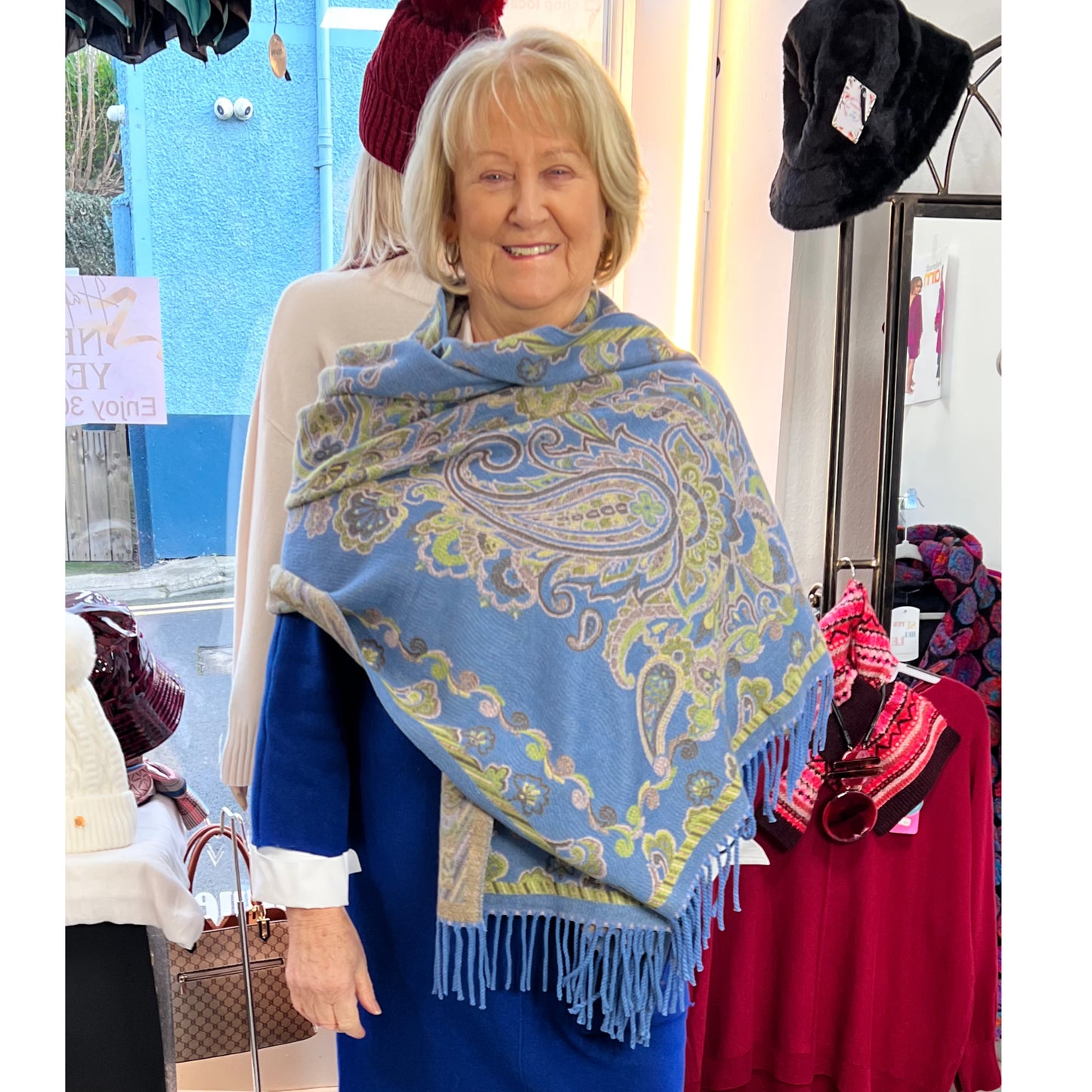 Paisley Pashmina Blue & Lime