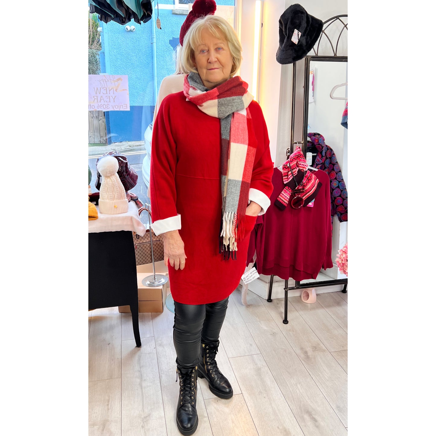 Checked Cosy Scarf Red Black & Cream