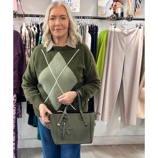 Rosie Khaki Green Diamond Design Jumper