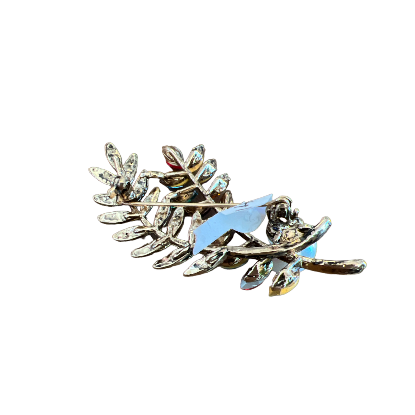 Multicoloured Jewelled Leaf Brooch with Pearl