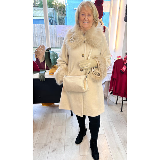 Jessica Coat Fur Trim Beige