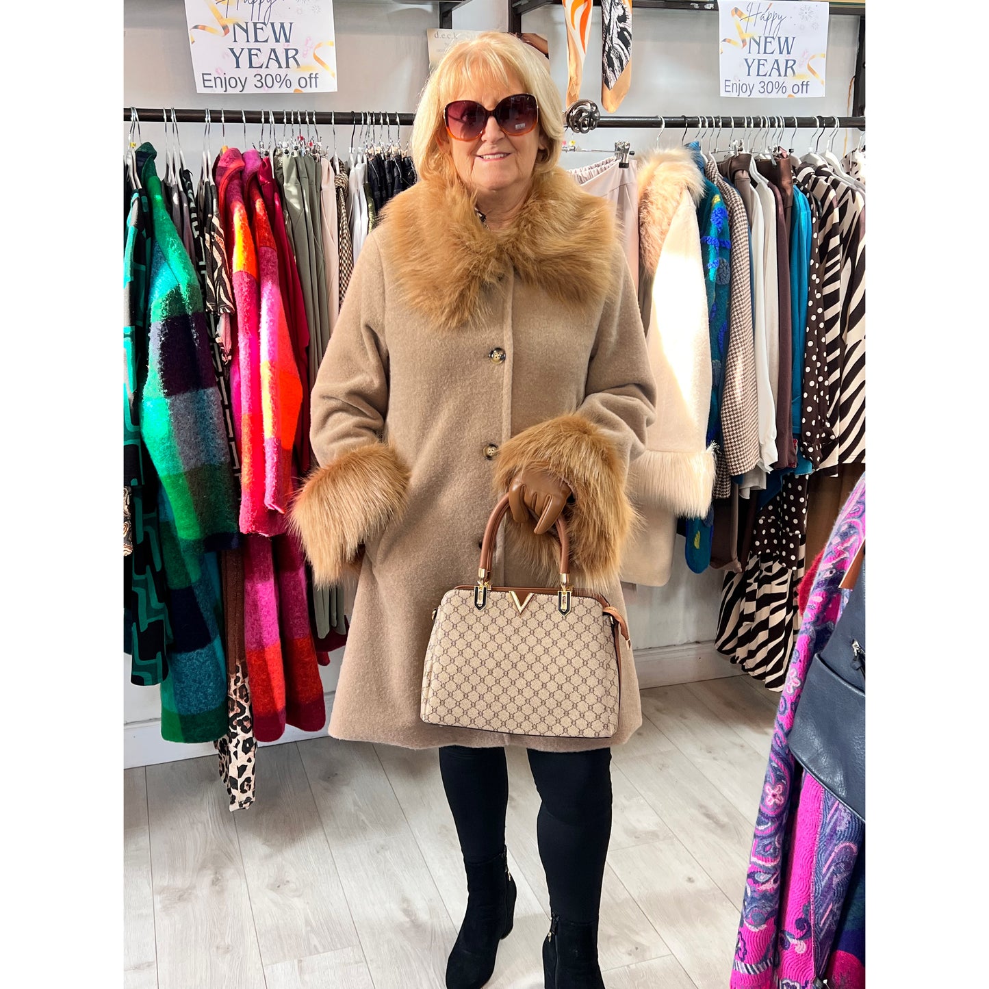 Jessica Coat Fur Trim Camel