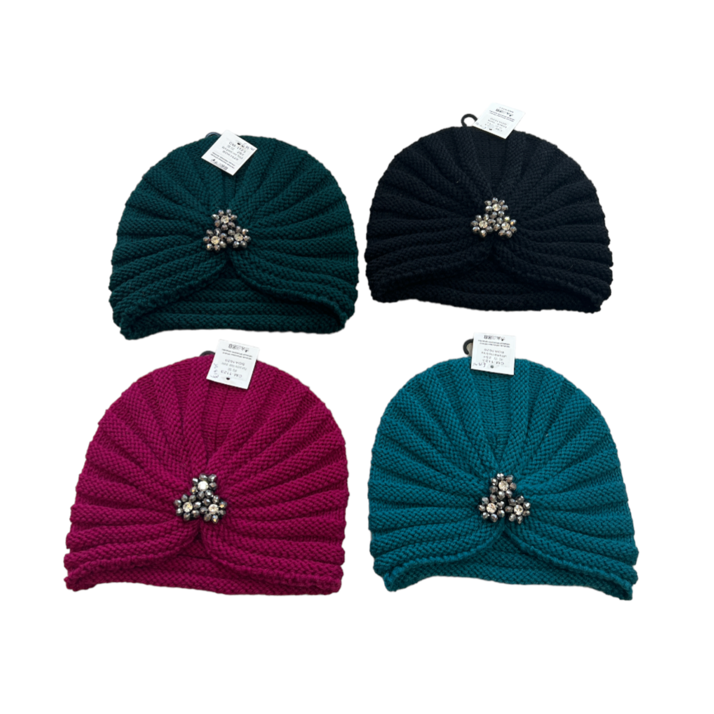 Knitted Turban Style Hats with Embellishment