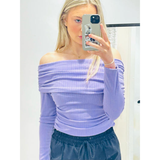 Grainne Long Sleeve Bardot Top Lilac
