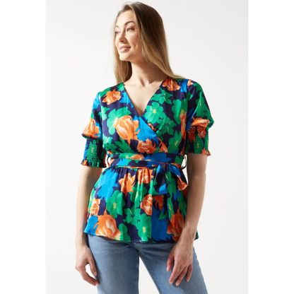 PIXIE DAISY Navy,Green,Orange Printed Peplum Top