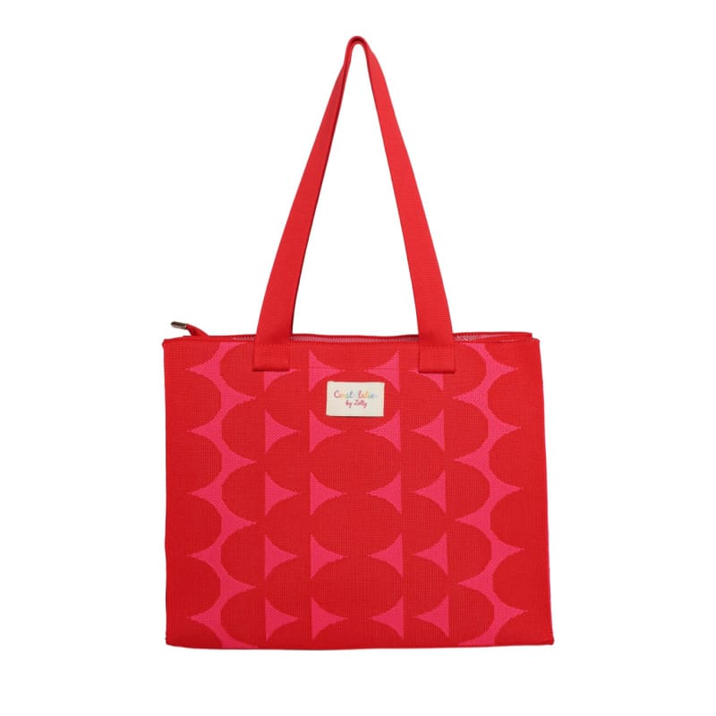 Woven Tote Bag Abstract Print Red & Pink (Medium)
