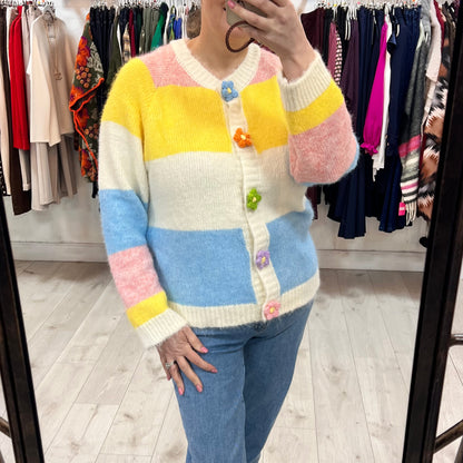 Gemma Striped Knit Cardigan Flowers