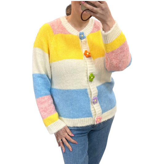 Gemma Striped Knit Cardigan Flowers
