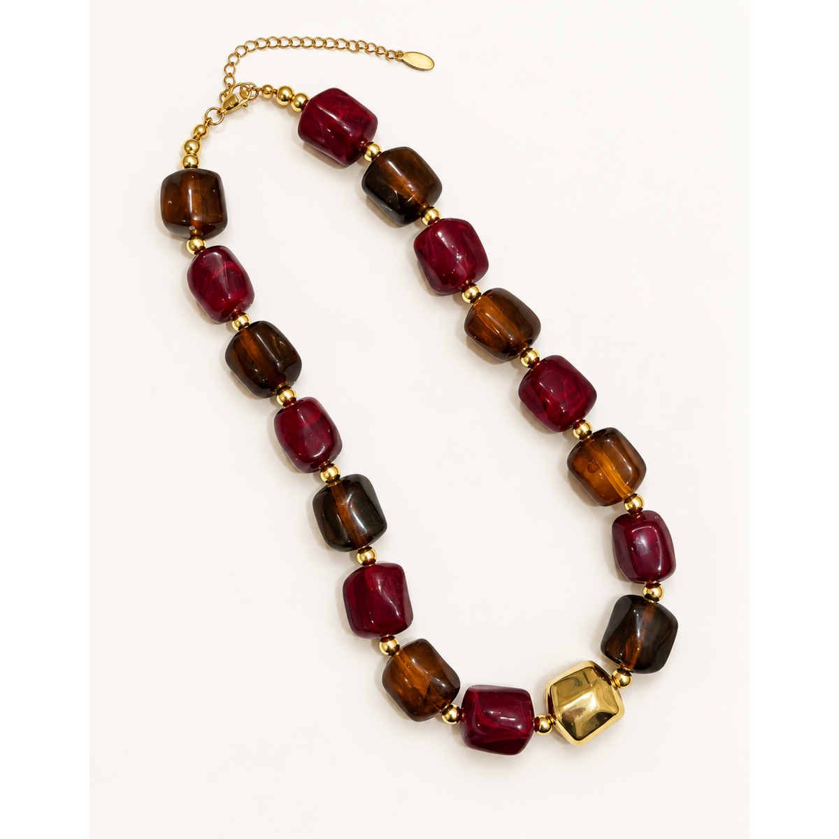 Cubed Necklace Wine Chocolate & Gold
