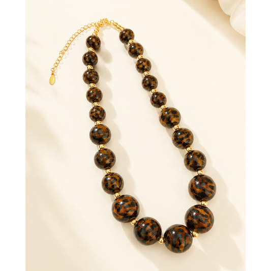 Brown & Black Leopard Bead Statement Necklace