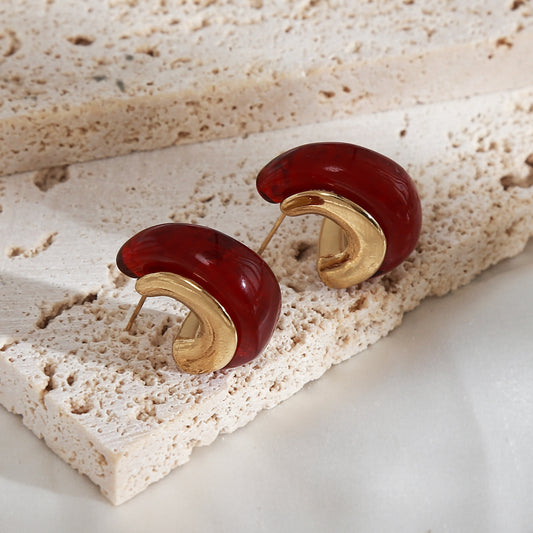 Wine & Gold Hoop Style Earrings