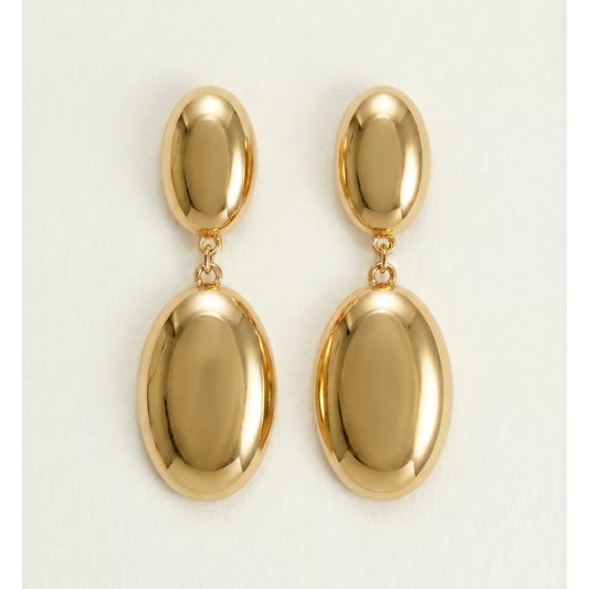 Gold Double Oval Drop Earrings
