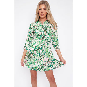 Gemma Short Shirt Dress Green Multicoloured