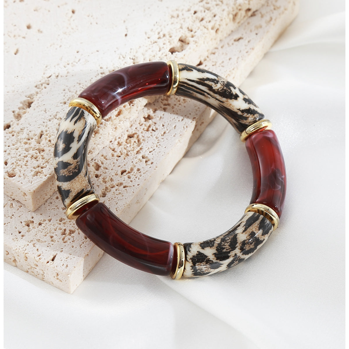 Burgandy Animal Print Elasticated Bracelet