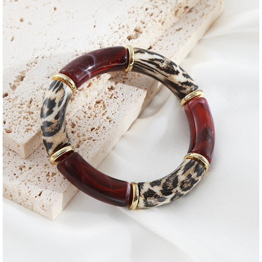 Burgandy Animal Print Elasticated Bracelet