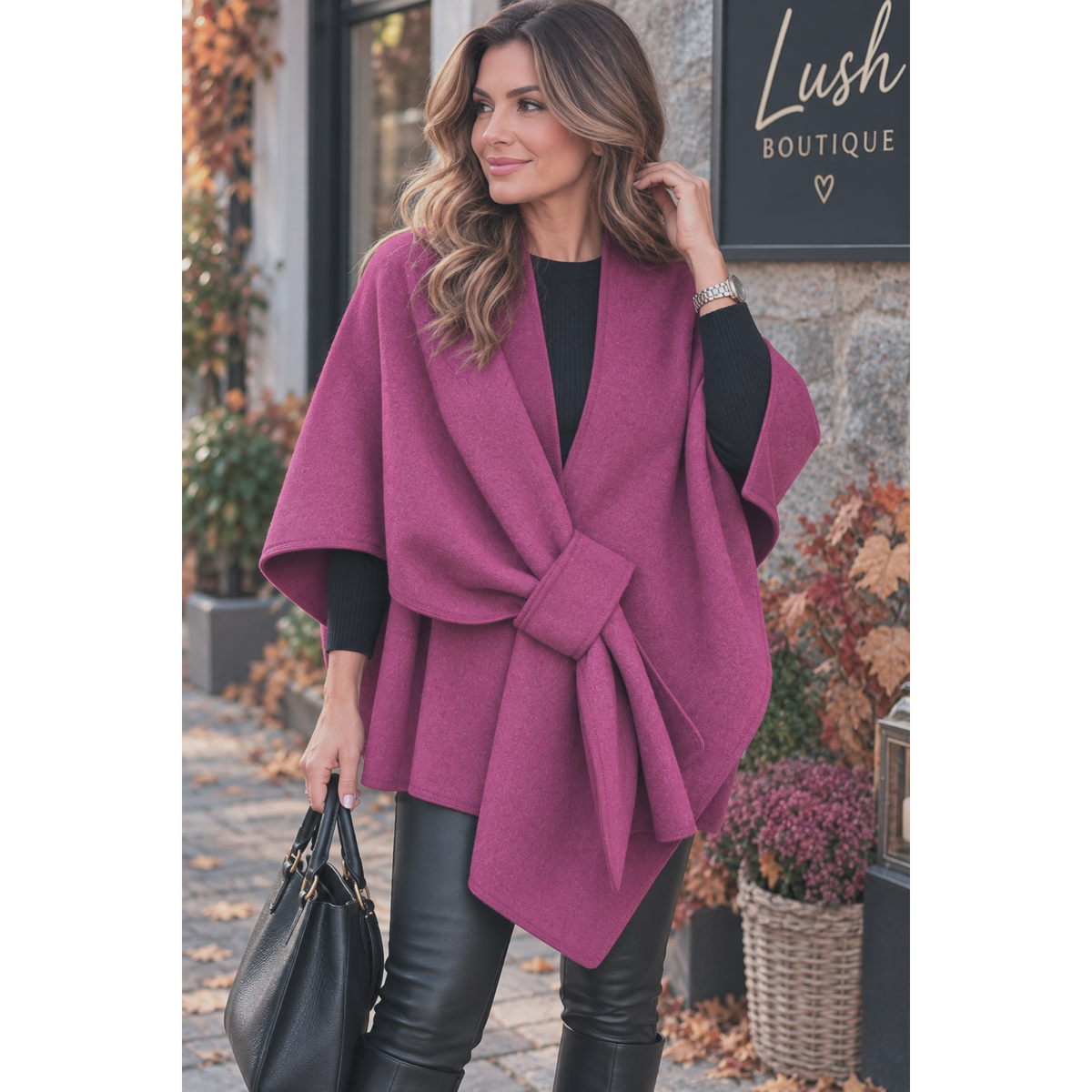 Burgandy Cape Belted Closure