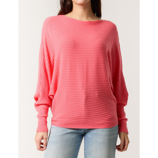 Gloria Ribbed Batwing Jumper Coral