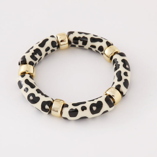 Cream & Black Animal Print Elasticated Bangle