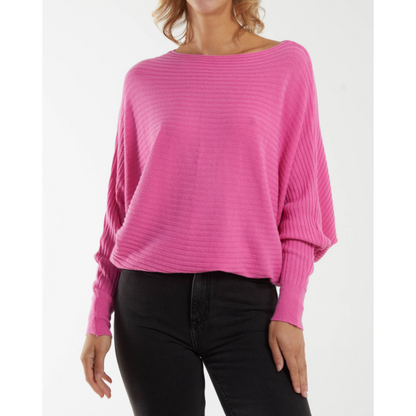 Gloria Ribbed Batwing Jumper Pink