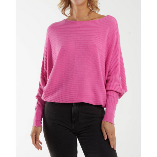 Gloria Ribbed Batwing Jumper Pink
