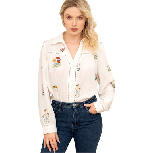 Gerri Cream Flower Print Shirt