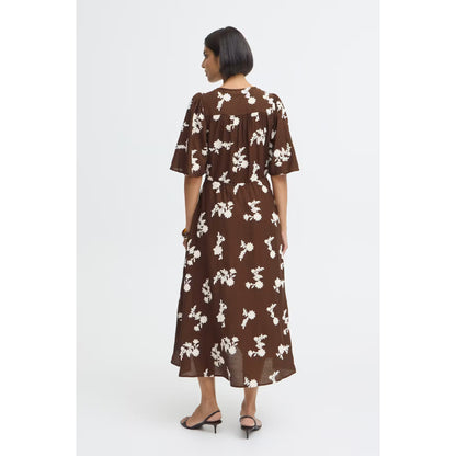 FRANSA Brown & Cream Embroidery Midi Dress
