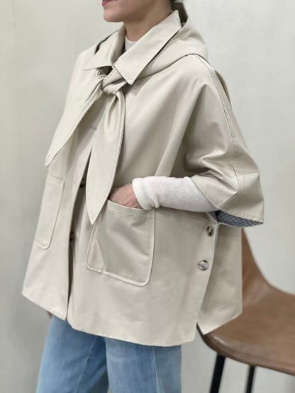 Rhona Beige Jacket/Neck Tie Hood