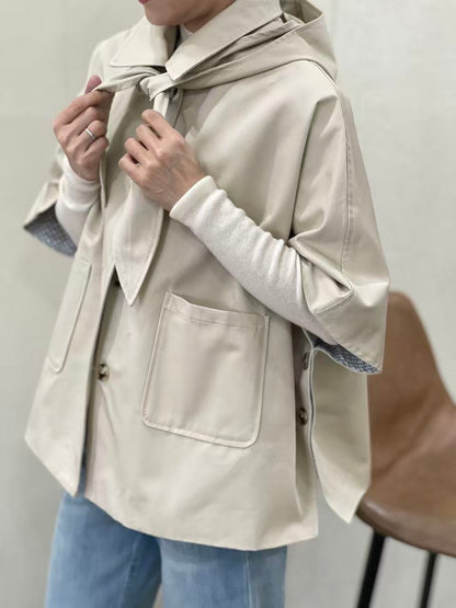 Rhona Beige Jacket/Neck Tie Hood