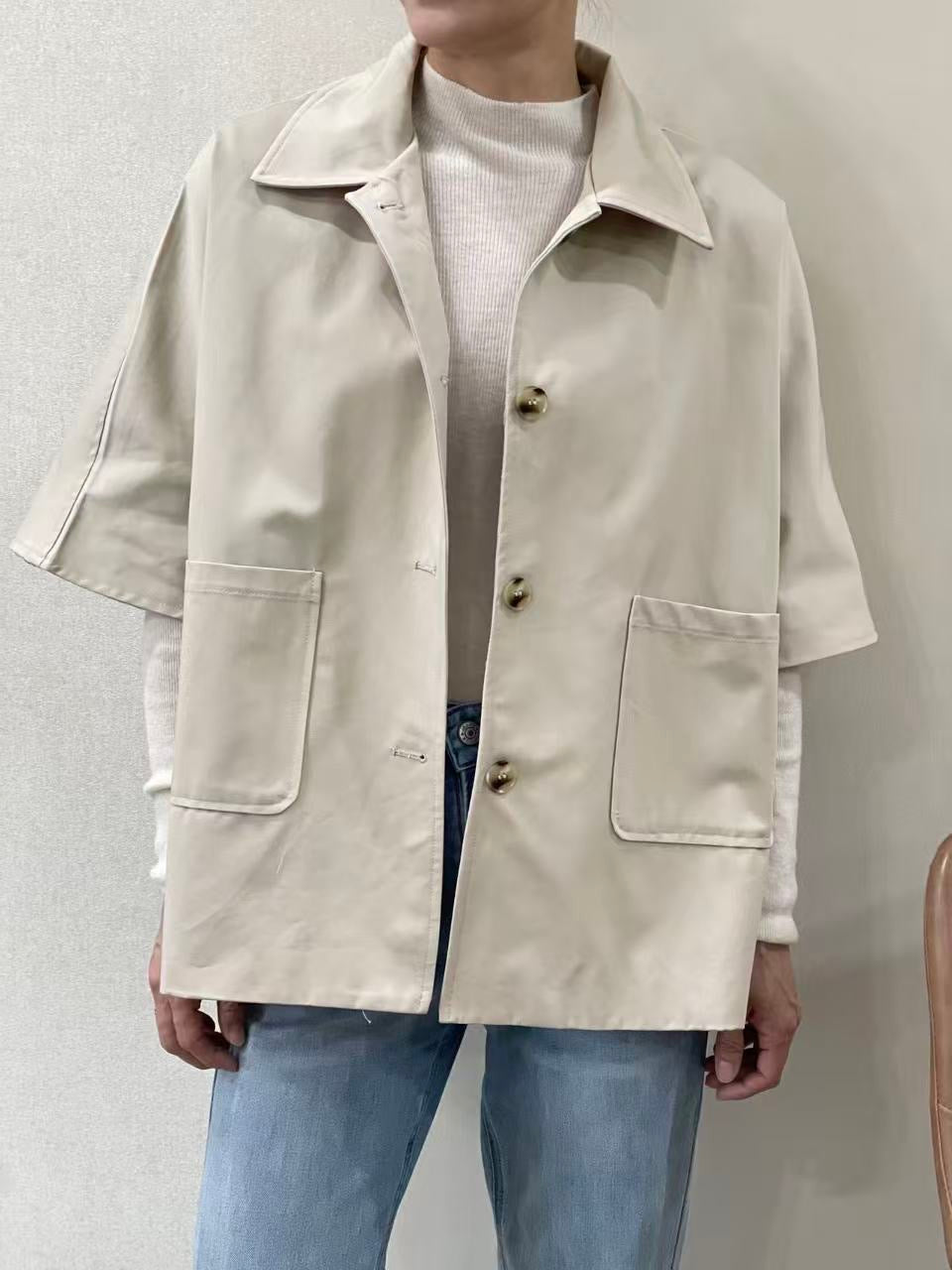 Rhona Beige Jacket/Neck Tie Hood