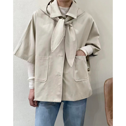 Rhona Beige Jacket/Neck Tie Hood
