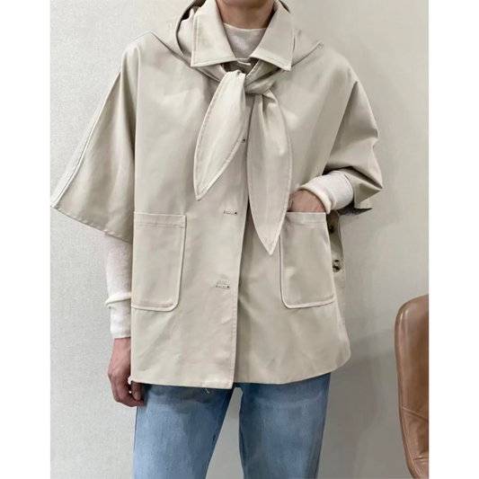 Rhona Beige Jacket/Neck Tie Hood
