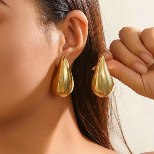 Gold Stainless Steel Oblong Drop Earrings