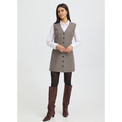 FRANSA Taupe Button Front Pinafore Dress