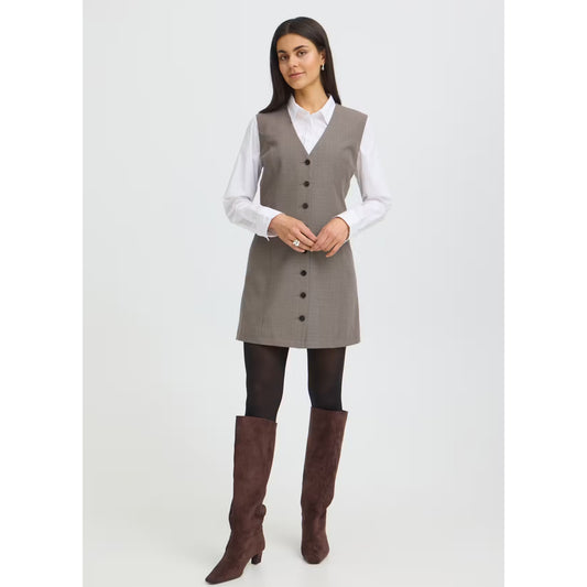 FRANSA Taupe Button Front Pinafore Dress
