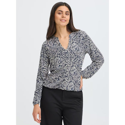 FRANSA Navy & Cream Stretch Top
