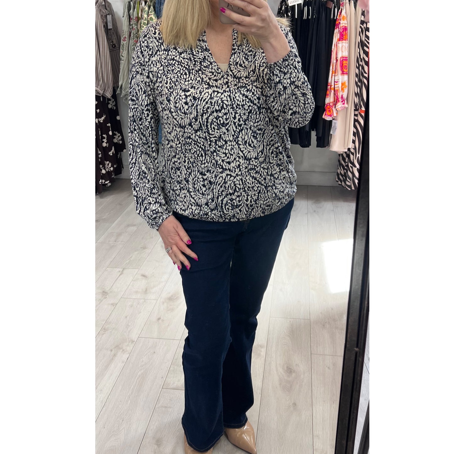 FRANSA Navy & Cream Stretch Top